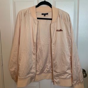 kendall & kylie pink satin “malibu” zip up jacket